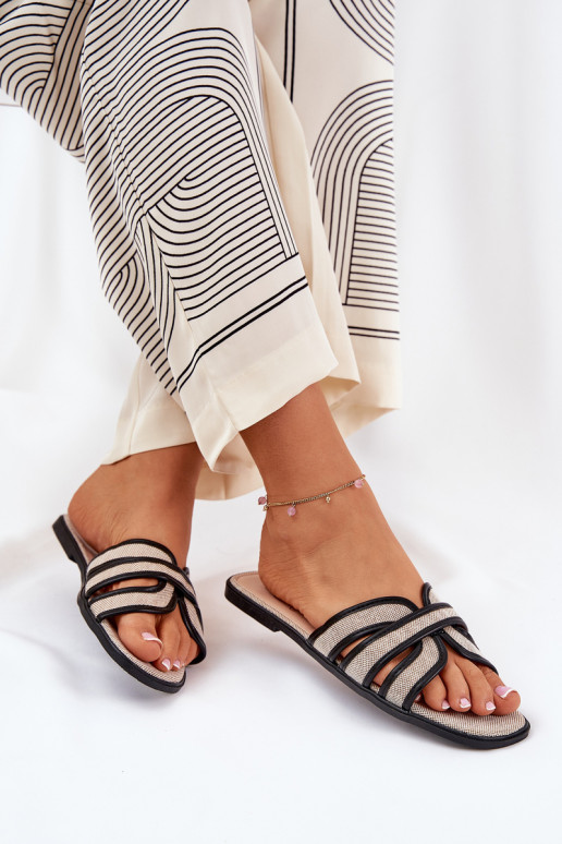 Elegantello classico Pantofole Appartamento delle donne beige-colore nero Scazze Elegantello classico Pantofole Appartamento delle donne beige-colore nero Scazze