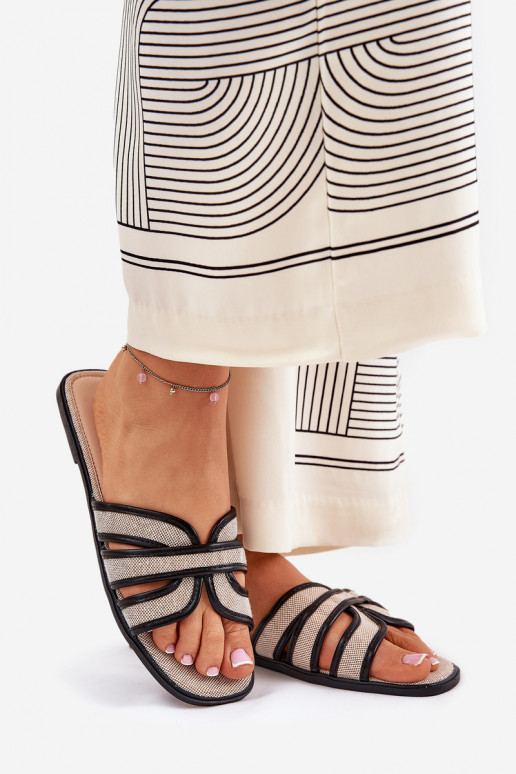 Elegantello classico Pantofole Appartamento delle donne beige-colore nero Scazze Elegantello classico Pantofole Appartamento delle donne beige-colore nero Scazze