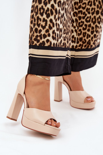 Sandali con tacco alto da donna e piattaforma Eko Pelle beige Lomman