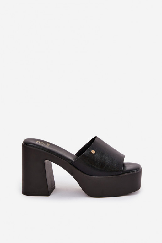 Femminile Pantofole in ecopelle con i tacchi e piattaforma colore nero Tamirella