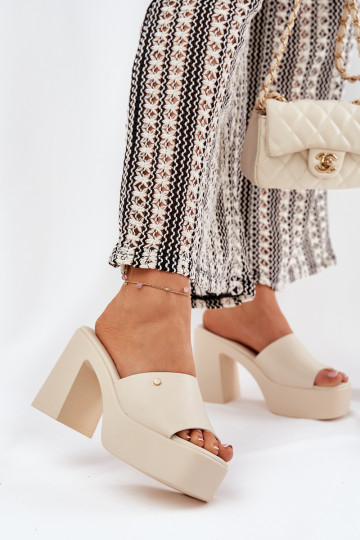 Femminile Pantofole in ecopelle con i tacchi e piattaforma colore avorio Tamirella