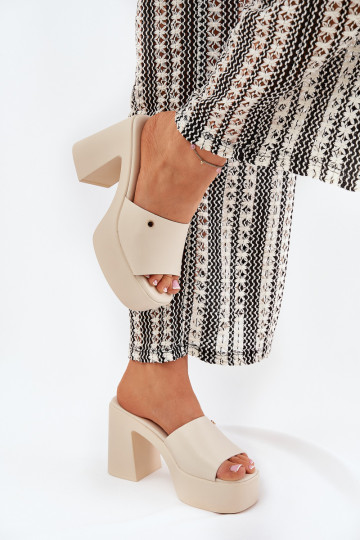 Ciabatte donna in eco-pelle con tacco e piattaforma avorio Tamirella 2