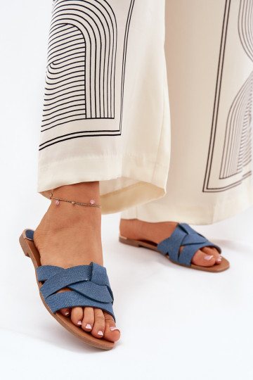Ciabatte donna con fasce intrecciate in tessuto jeans Selaenor 2
