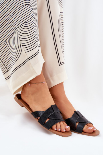 isoscele Pantofole da donna Z Przeplatającymi Się Paskami colore nero Selaenor 2