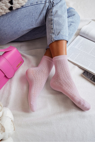 Calze donna con elementi di pizzo di colore rosa