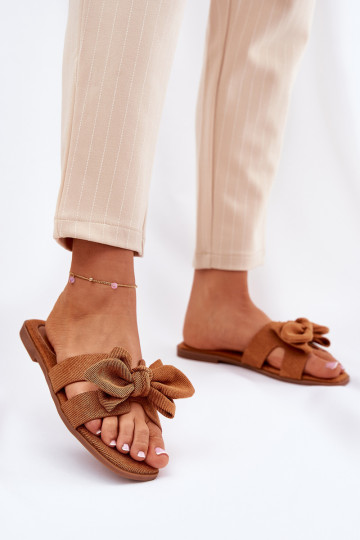 Ciabatte Donna piatte con fiocchi color marrone Tobin 2