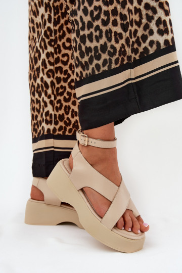 Sandali Donna con piattaforma e tacco in ecopelle color sabbia Tenzorus 2