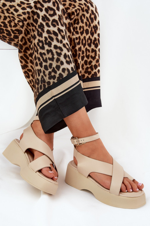 Sandali da donna con una piattaforma I Koturnie Eko Pelle beige Tenzorus