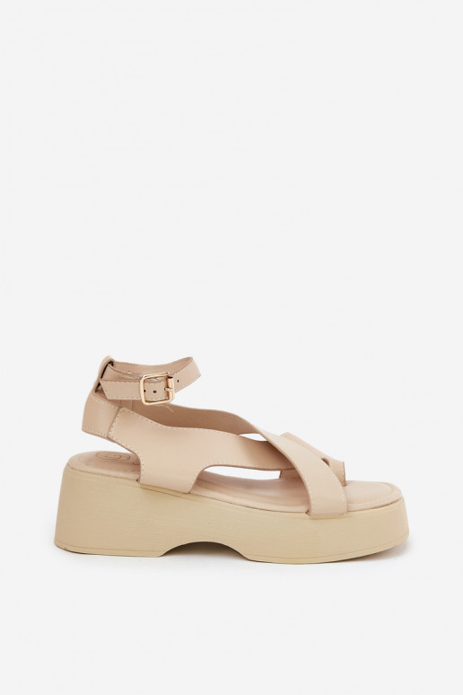 Sandali da donna con una piattaforma I Koturnie Eko Pelle beige Tenzorus
