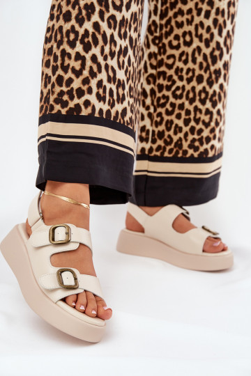 Sandali Donna con piattaforma e tacco con fibbie color sabbia Genorre