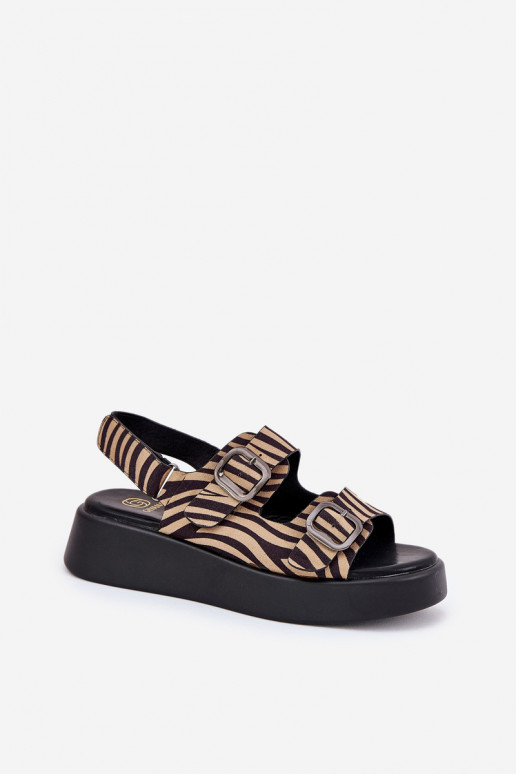 Sandali da donna con una piattaforma I Koturnie con fibbie Zebra beige-colore nero Genorre