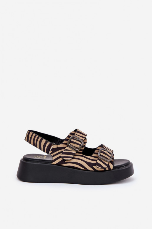 Sandali da donna con una piattaforma I Koturnie con fibbie Zebra beige-colore nero Genorre