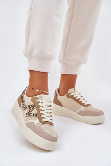 Scarpe sportive Donna con piattaforma e stampa leopardata color khaki Lorori 2