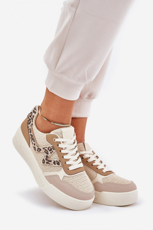 scarpe da ginnastica Femminile con una piattaforma con motivi di pelliccia di leopardo colore kaki Lorori