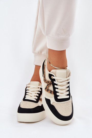 scarpe da ginnastica Femminile con una piattaforma con motivi di pelliccia di leopardo colore nero Lorori