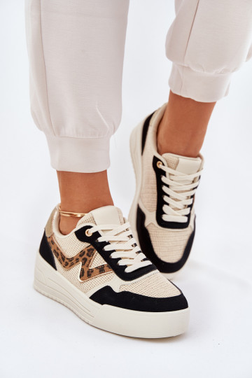 scarpe da ginnastica Femminile con una piattaforma con motivi di pelliccia di leopardo colore nero Lorori 2