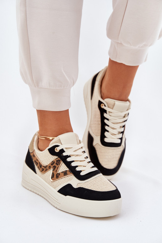 scarpe da ginnastica Femminile con una piattaforma con motivi di pelliccia di leopardo colore nero Lorori