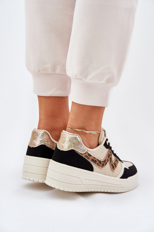 scarpe da ginnastica Femminile con una piattaforma con motivi di pelliccia di leopardo colore nero Lorori