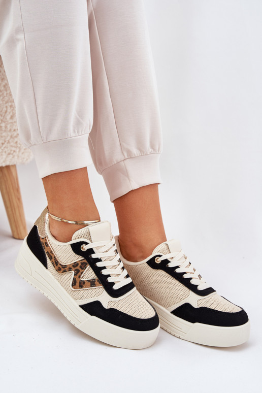 scarpe da ginnastica Femminile con una piattaforma con motivi di pelliccia di leopardo colore nero Lorori