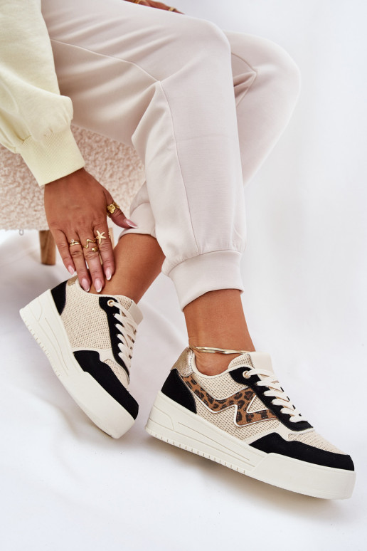 scarpe da ginnastica Femminile con una piattaforma con motivi di pelliccia di leopardo colore nero Lorori