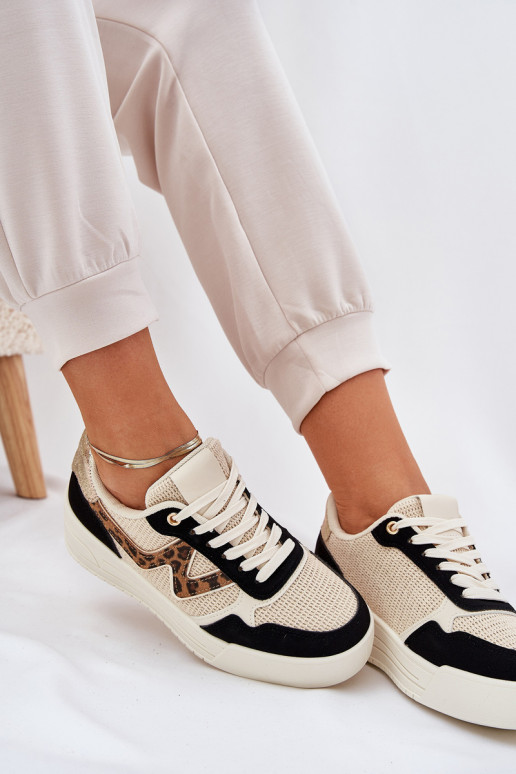 scarpe da ginnastica Femminile con una piattaforma con motivi di pelliccia di leopardo colore nero Lorori