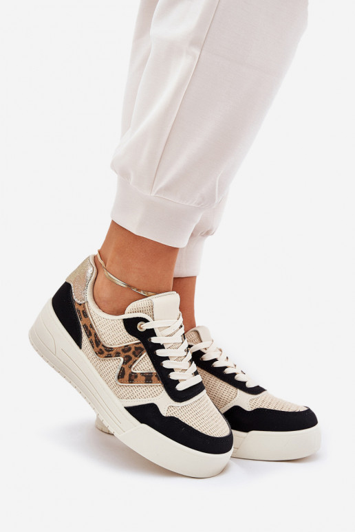 scarpe da ginnastica Femminile con una piattaforma con motivi di pelliccia di leopardo colore nero Lorori