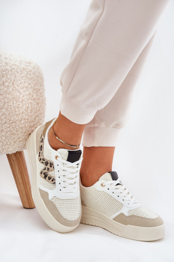 Scarpe sportive Donna con piattaforma e stampa leopardata color sabbia Lorori