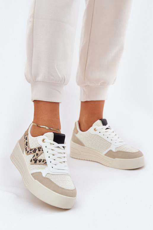 scarpe da ginnastica Femminile con una piattaforma con motivi di pelliccia di leopardo beige Lorori