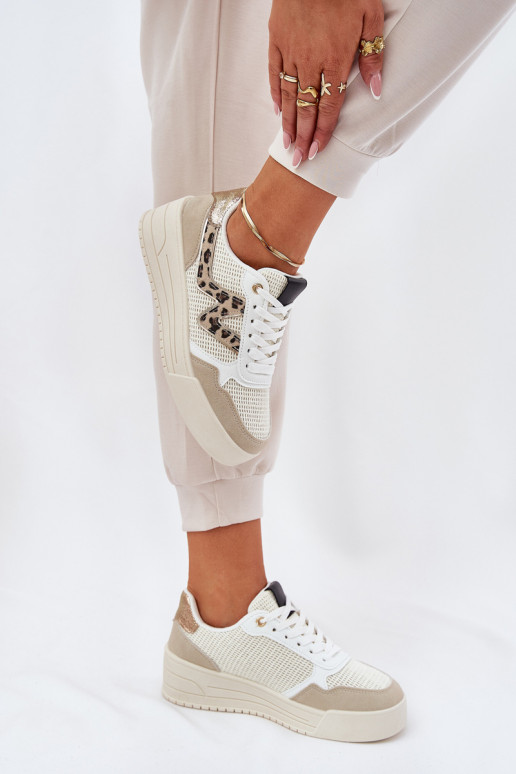 scarpe da ginnastica Femminile con una piattaforma con motivi di pelliccia di leopardo beige Lorori