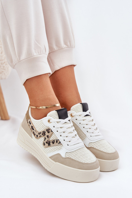 scarpe da ginnastica Femminile con una piattaforma con motivi di pelliccia di leopardo beige Lorori