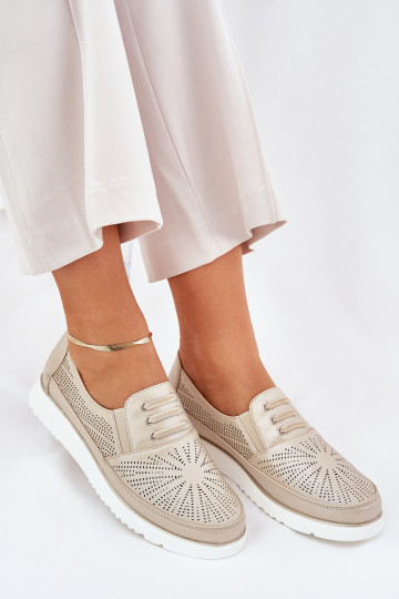 Scarpe da donna modello slip-on con elementi a giorno color oro Azethia
