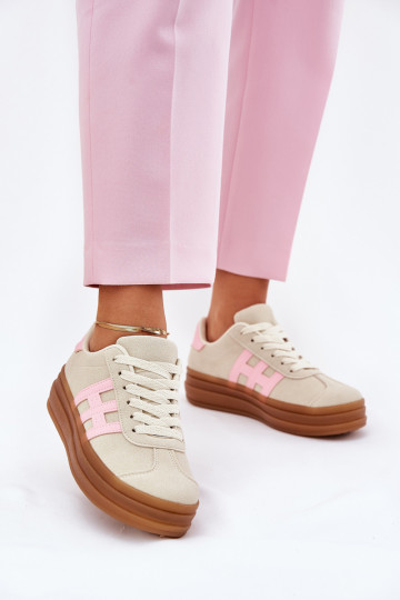 Scarpe modello sneakers Femminile con una piattaforma beige Syliyana