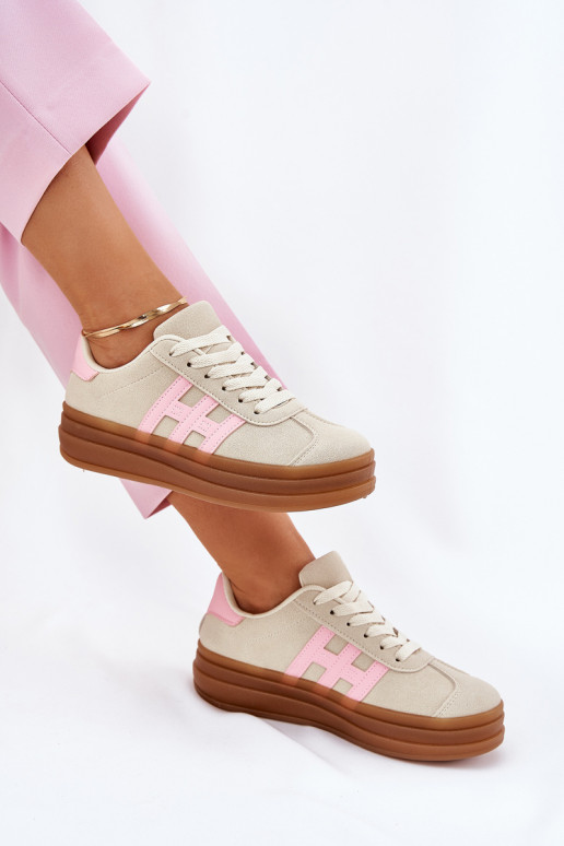 Scarpe modello sneakers Femminile con una piattaforma beige Syliyana