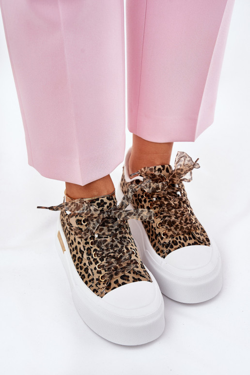 Scarpe per il tempo libero con una piattaforma Con decorazioni Allacciaturam con motivi di pelliccia di leopardo colore marrone 