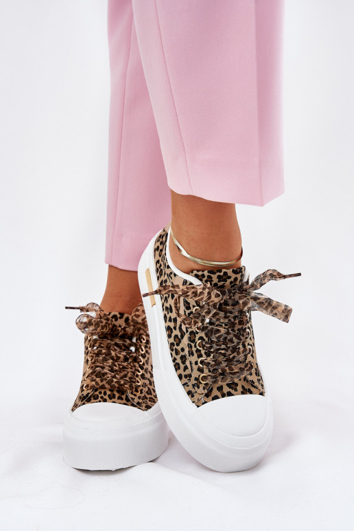 Scarpe per il tempo libero con una piattaforma Con decorazioni Allacciaturam con motivi di pelliccia di leopardo colore marrone 