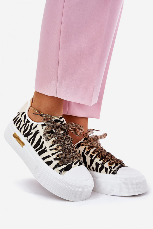 Scarpe per il tempo libero con una piattaforma Con decorazioni Allacciaturam Zebra Nero e-beige Zidora