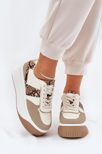 Scarpe modello sneakers Femminile con una piattaforma Elegantello animale beige Telanila