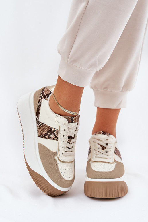 Scarpe modello sneakers Femminile con una piattaforma Elegantello animale beige Telanila
