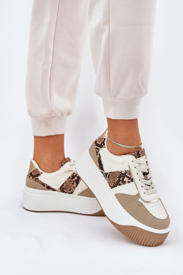 Sneakers da donna con plateau stampa animale color sabbia Telanila 2
