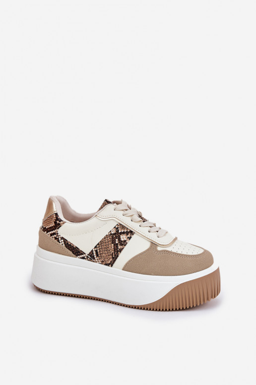 Scarpe modello sneakers Femminile con una piattaforma Elegantello animale beige Telanila