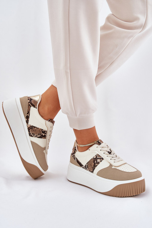 Scarpe modello sneakers Femminile con una piattaforma Elegantello animale beige Telanila