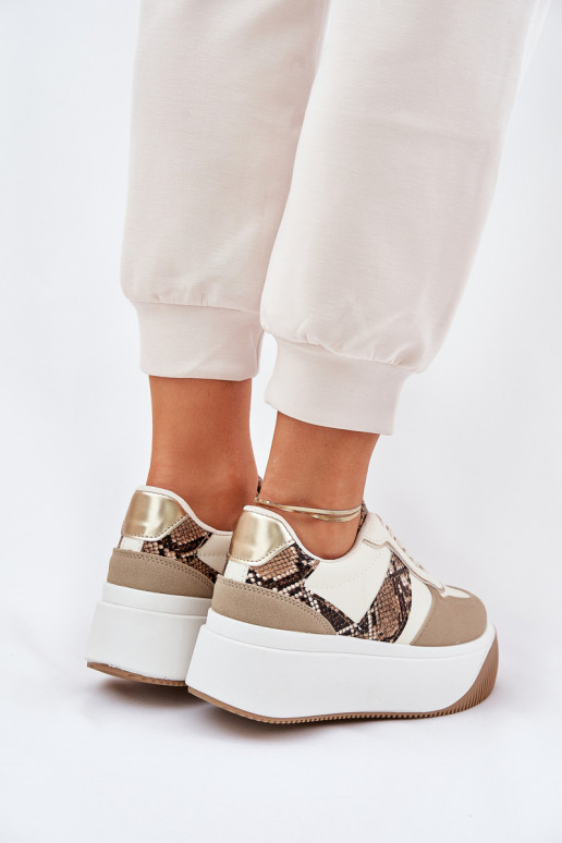Scarpe modello sneakers Femminile con una piattaforma Elegantello animale beige Telanila