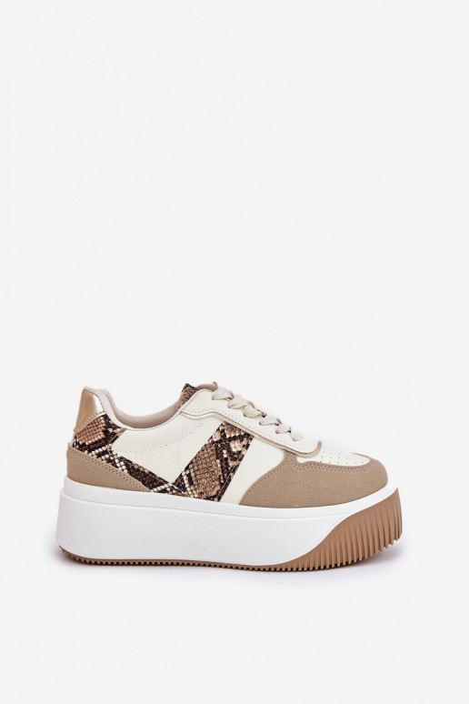 Scarpe modello sneakers Femminile con una piattaforma Elegantello animale beige Telanila