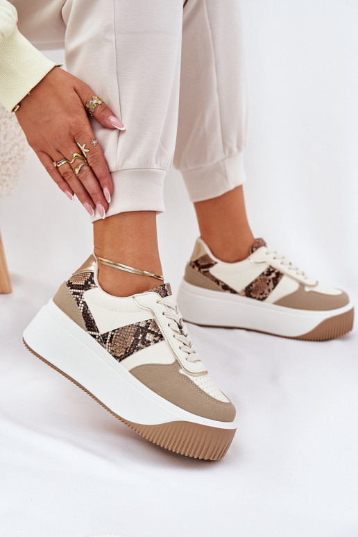 Scarpe modello sneakers Femminile con una piattaforma Elegantello animale beige Telanila