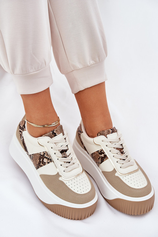 Scarpe modello sneakers Femminile con una piattaforma Elegantello animale beige Telanila