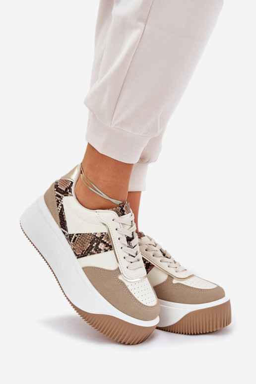Scarpe modello sneakers Femminile con una piattaforma Elegantello animale beige Telanila