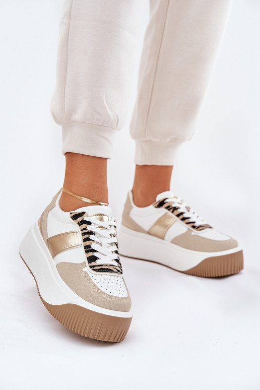 Scarpe modello sneakers Femminile con una piattaforma Elegantello animale beige-colore dorato Telanila