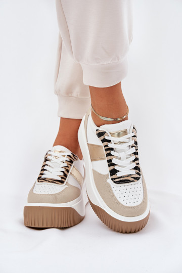 Scarpe modello sneakers Femminile con una piattaforma Elegantello animale beige-colore dorato Telanila 2