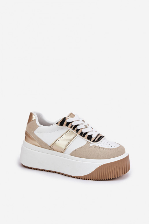 Scarpe modello sneakers Femminile con una piattaforma Elegantello animale beige-colore dorato Telanila