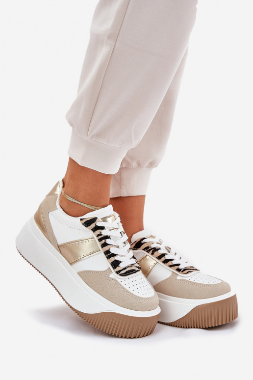 Scarpe modello sneakers Femminile con una piattaforma Elegantello animale beige-colore dorato Telanila
